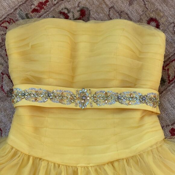 New Mori Lee By Madeline Gardner Yellow Tulle Mini Prom Party Dress Juniors Sz 5 - Picture 9 of 16